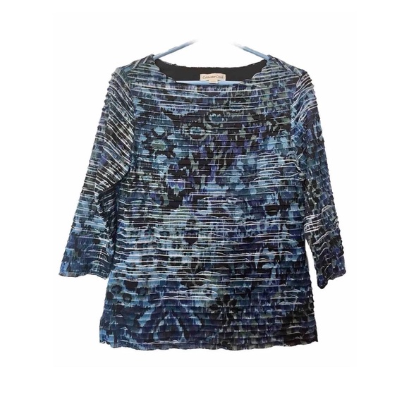 Coldwater Creek 3/4 Sleeve Blue Floral Formal Shirt Wrinkle Resistant Size XS/4 - Picture 1 of 3